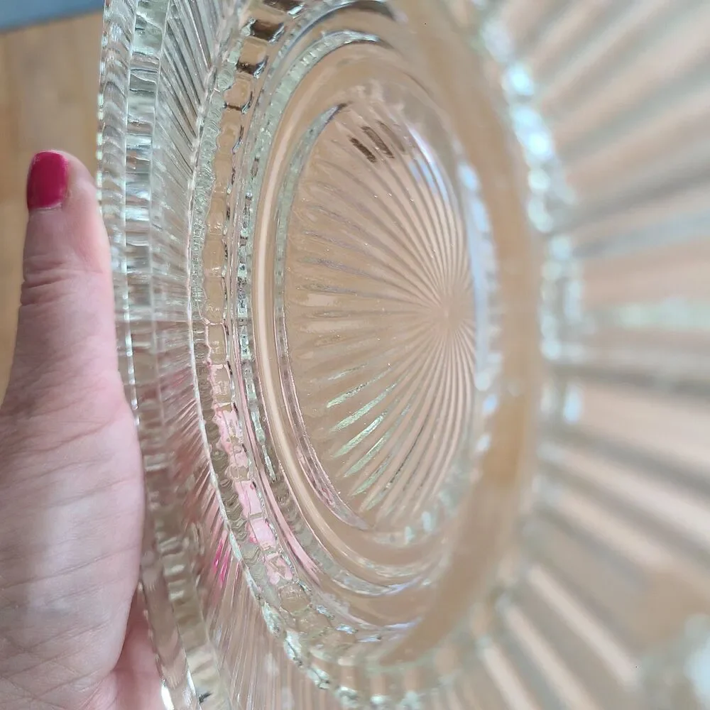 Vintage Art Deco Pressed Glass Starburst 3-Chain Ceiling Light Fixture Shade 9